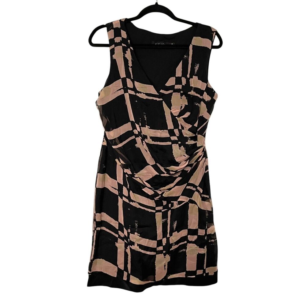 Iris Setlawke Silk Faux Wrap Sleeveless Dress Black and Mauve Size 10
